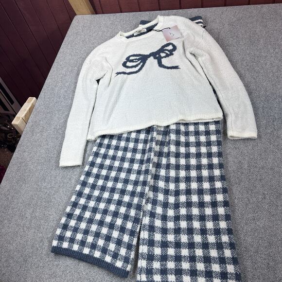 Happily Grey Womens Lounge Matching Set PJs Soft Blue Bow Gingham Check NWT XS - Picture 15 of 15